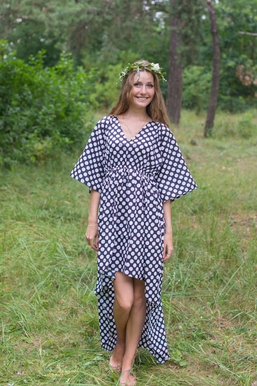 Black High Low Wind Flow Style Caftan in Polka Dots Pattern