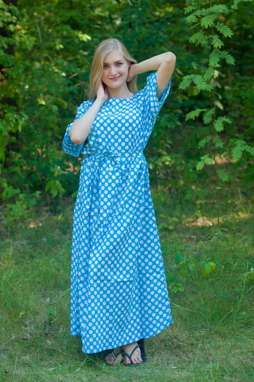 Blue Mademoiselle Style Caftan in Polka Dots Pattern