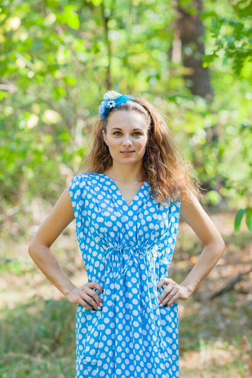 Blue Magic Sleeves Style Caftan in Polka Dots Pattern
