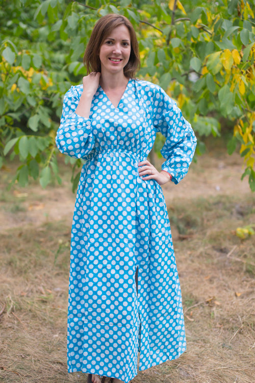 Blue Shape Me Pretty Style Caftan in Polka Dots Pattern