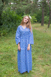 Dark Blue Button Me Down Style Caftan in Polka Dots Pattern