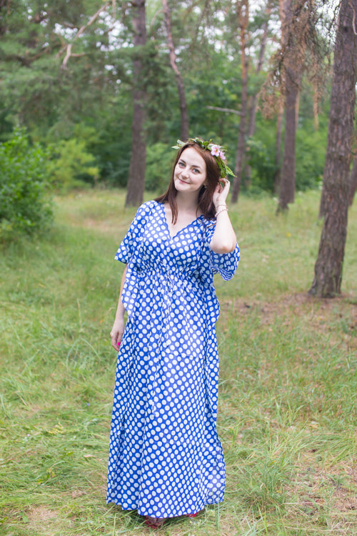 Dark Blue Timeless Style Caftan in Polka Dots Pattern