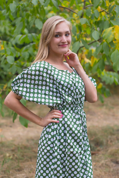 Dark Green Cut Out Cute Style Caftan in Polka Dots Pattern