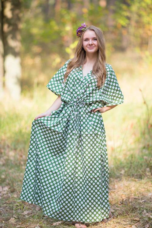 Dark Green The Drop-Waist Style Caftan in Polka Dots Pattern
