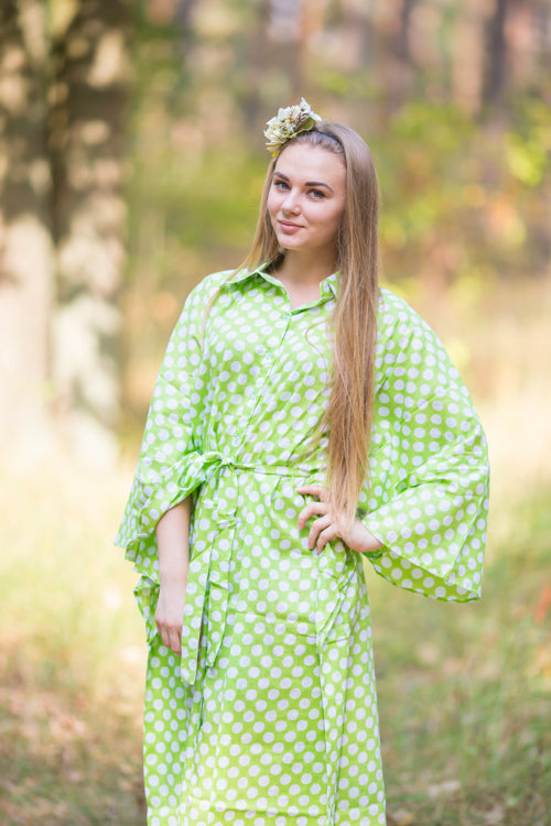 Green Oriental Delight Style Caftan in Polka Dots Pattern