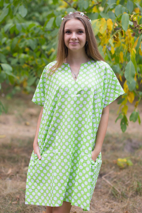 Light Green Sunshine Style Caftan in Polka Dots Pattern