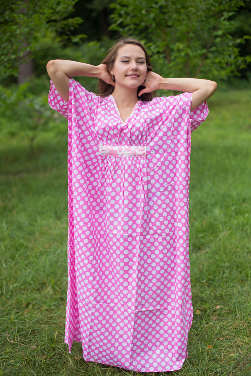 Pink Unfurl Style Caftan in Polka Dots Pattern