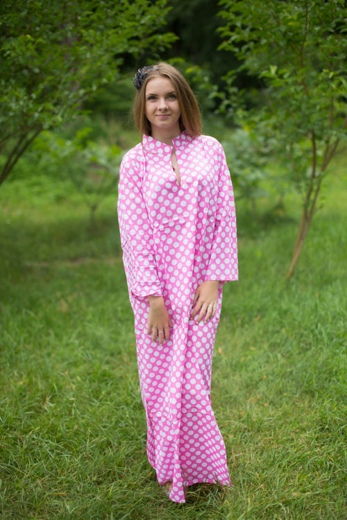 Pink Mandarin On My Mind Style Caftan in Polka Dots Pattern