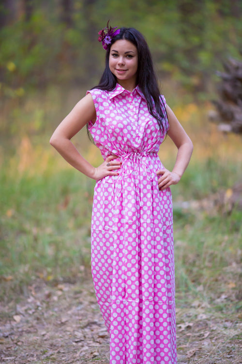 Pink Cool Summer Style Caftan in Polka Dots Pattern|Pink Cool Summer Style Caftan in Polka Dots Pattern|Polka Dots