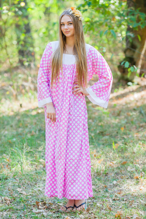 Pink Fire Maiden Style Caftan in Polka Dots Pattern