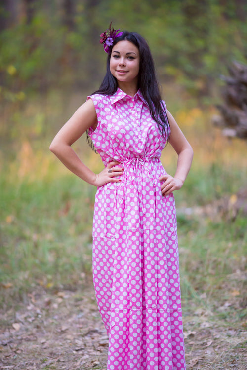 Pink Cool Summer Style Caftan in Polka Dots Pattern