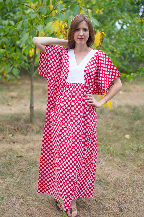 Red Flowing River Style Caftan in Polka Dots Pattern