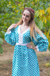 Teal My Peasant Dress Style Caftan in Polka Dots Pattern