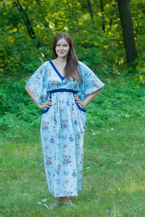 Light Blue Breezy Bohemian Style Caftan in Romantic Florals Pattern