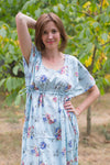 Light Blue Side Strings Sweet Style Caftan in Romantic Florals Pattern