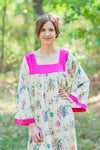 Light Yellow Fire Maiden Style Caftan in Romantic Florals Pattern