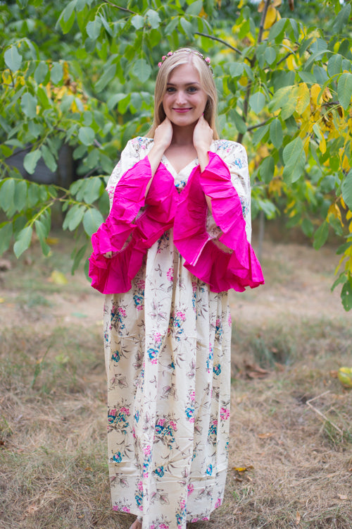 Light Yellow Frill Lovers Style Caftan in Romantic Florals Pattern