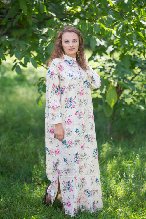 Light Yellow Charming Collars Style Caftan in Romantic Florals Pattern|Light Yellow Charming Collars Style Caftan in Romantic Florals Pattern|Romantic Florals