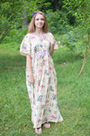 Light Yellow Unfurl Style Caftan in Romantic Florals Pattern