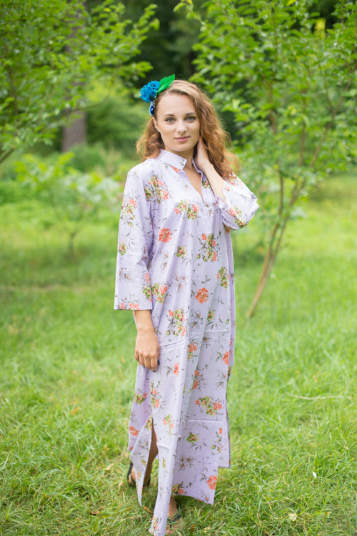 Lilac Mandarin On My Mind Style Caftan in Romantic Florals Pattern