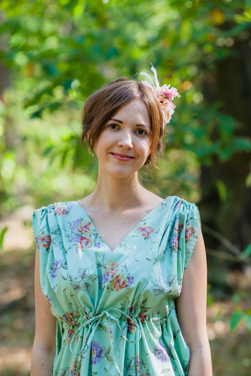 Mint Magic Sleeves Style Caftan in Romantic Florals Pattern