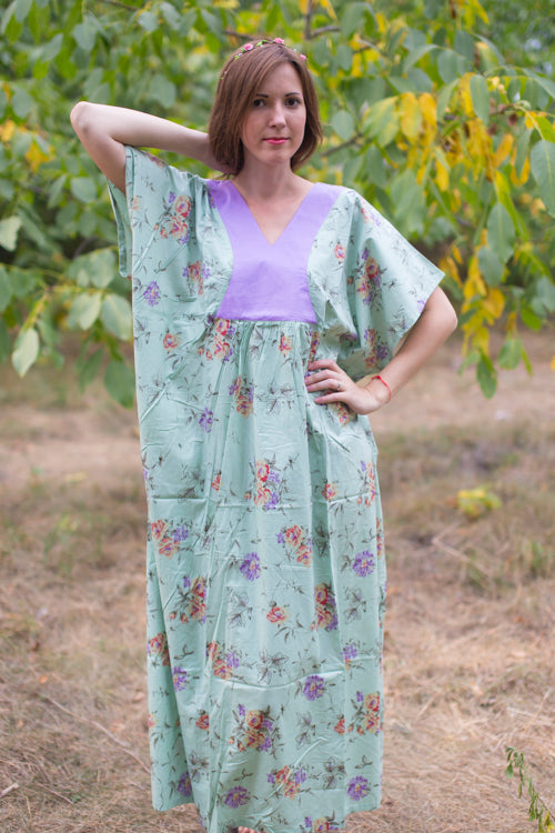 Mint Flowing River Style Caftan in Romantic Florals Pattern