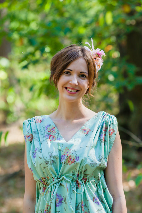 Mint Magic Sleeves Style Caftan in Romantic Florals Pattern