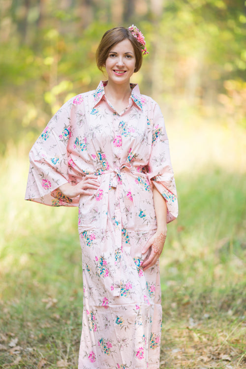 Pink Oriental Delight Style Caftan in Romantic Florals Pattern