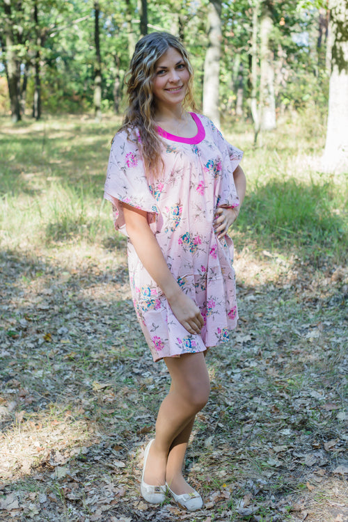 Pink Summer Celebration Style Caftan in Romantic Florals Pattern