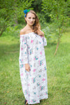 White Serene Strapless Style Caftan in Romantic Florals Pattern