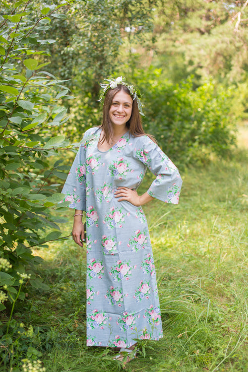 Gray The Unwind Style Caftan in Pink Peonies Pattern