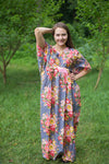 Gray Unfurl Style Caftan in Rosy Red Posy Pattern