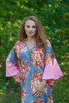 Gray Ballerina Style Caftan in Rosy Red Posy