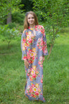 Gray Mandarin On My Mind Style Caftan in Rosy Red Posy Pattern