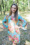 Light Blue Bella Tunic Style Caftan in Rosy Red Posy Pattern
