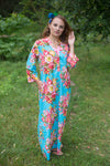 Light Blue Simply Elegant Style Caftan in Rosy Red Posy Pattern