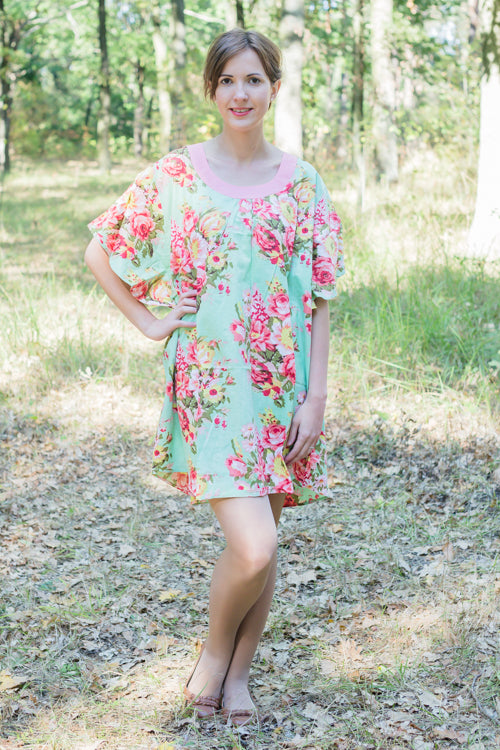Mint Summer Celebration Style Caftan in Rosy Red Posy Pattern