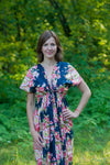 Navy Blue Beach Days Style Caftan in Rosy Red Posy