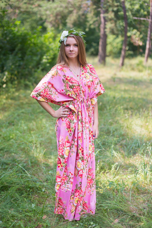 Pink Timeless Style Caftan in Rosy Red Posy Pattern|Pink Timeless Style Caftan in Rosy Red Posy Pattern|Rosy Red Posy