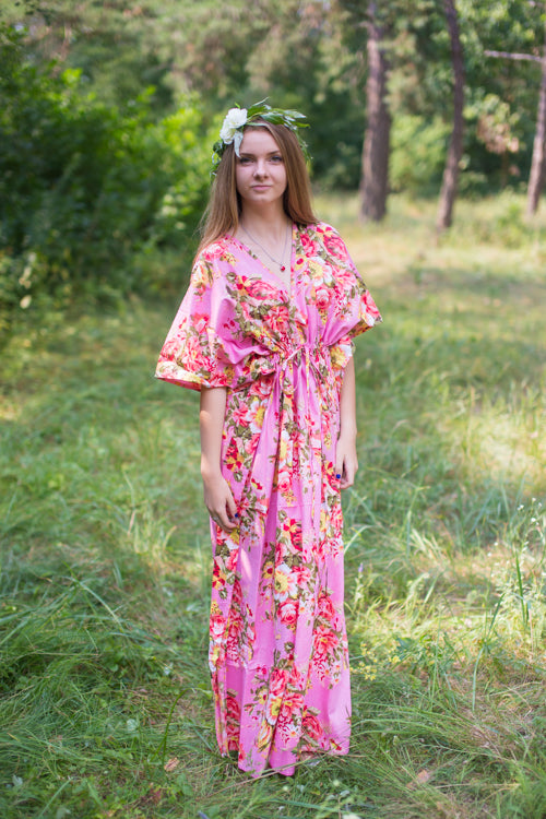 Pink Timeless Style Caftan in Rosy Red Posy Pattern