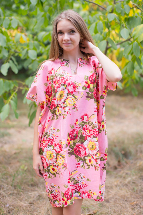 Pink Sunshine Style Caftan in Rosy Red Posy Pattern