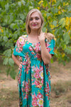 Teal Side Strings Sweet Style Caftan in Rosy Red Posy Pattern