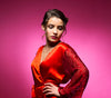Ruby Red Satin Robe with Brasso Sleeves