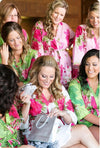 Mismatched Large Fuchsia Floral Blossom Patterned Bridesmaids Robes in Jewel Tones