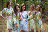 Light Yellow Blooming Flowers Pattern Bridesmaids Robes