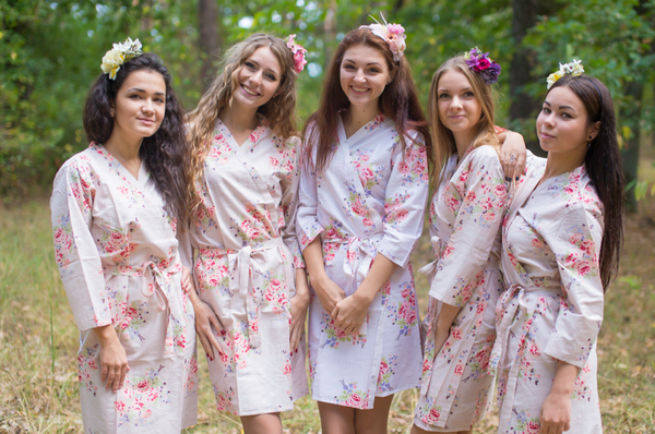 Faded Flowers Pattern Bridesmaids Robes|Champagne Faded Flowers Pattern Bridesmaids Robes|Faded Flowers|1|2