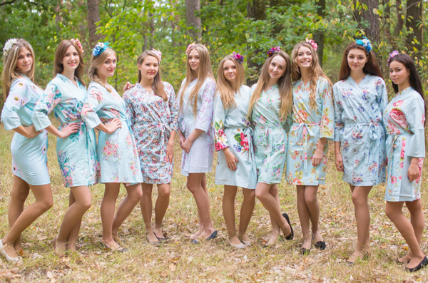 Shades of Light Blue Wedding Colors Bridesmaids Robes