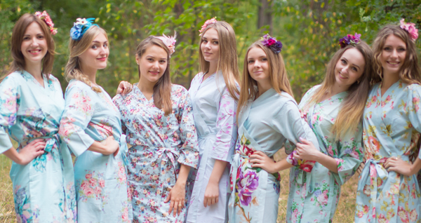 Shades of Light Blue Wedding Colors Bridesmaids Robes