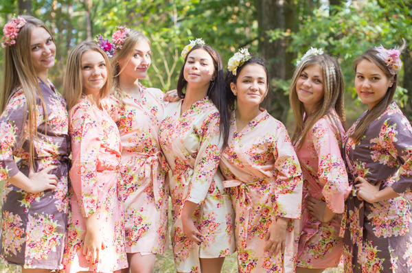 Blush, Rose Gold and Charcoal Wedding Colors Bridesmaids Robes