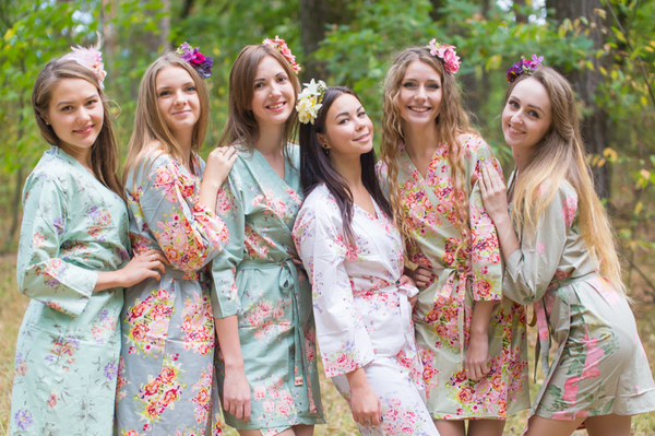 Grayed Jade and Shades of Green Wedding Colors Bridesmaids Robes
